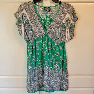 Angie Paisley Green White Mini Dress